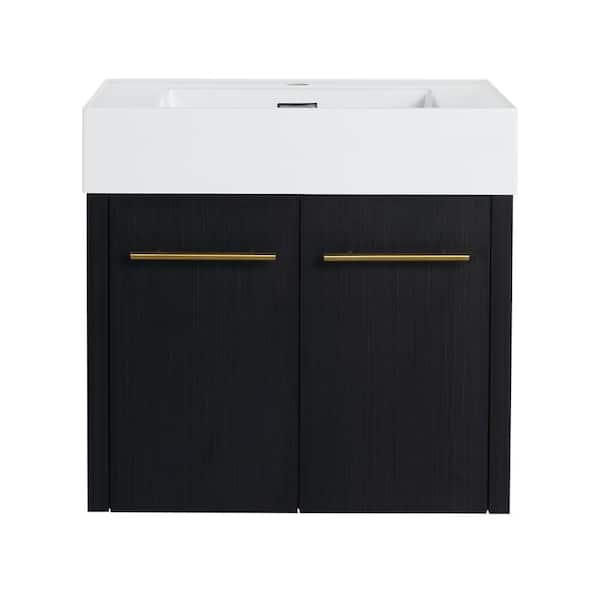 36 in. Single Sink Floating Black Bath Vanity with White Resin Top, Thick Edged, 2 Doors