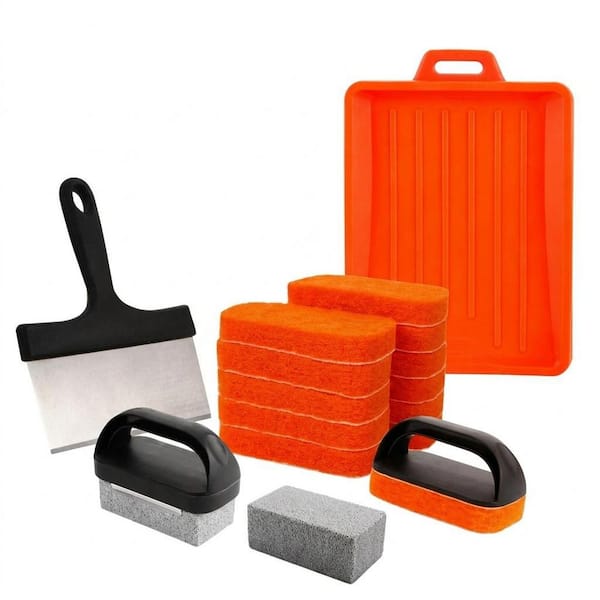 18 Piece Flat Top Grill Cleaning Kit with Scraper, Grill Brick, Scouring Pads, Silicone Spatula Mat