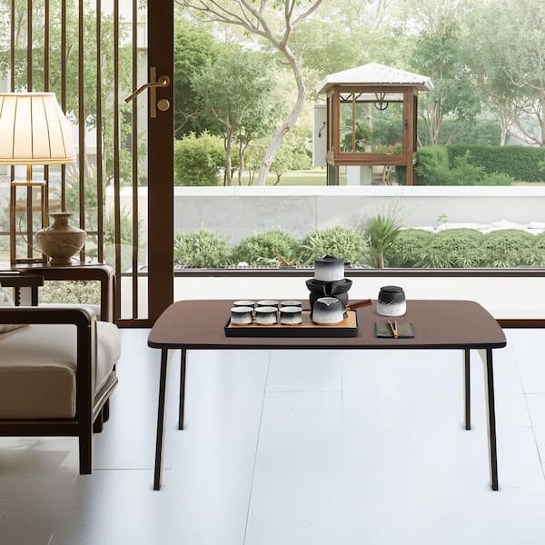 31.5 in. x 15.75 in. Dark Brown Rectangle Wood Bamboo Coffee Table Portable Folding Coffee Table