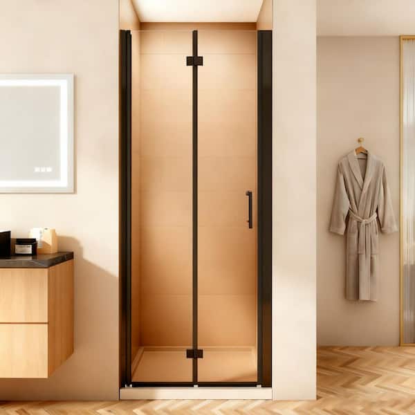 32 to 33 - 1/4 in. W x 72 in. H Bi-Fold Frameless Shower Doors in Black with Clear Glass