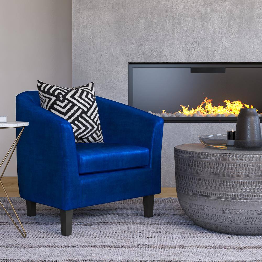 Austin Blue Velvet Barrel Accent Chair with Wood Legs