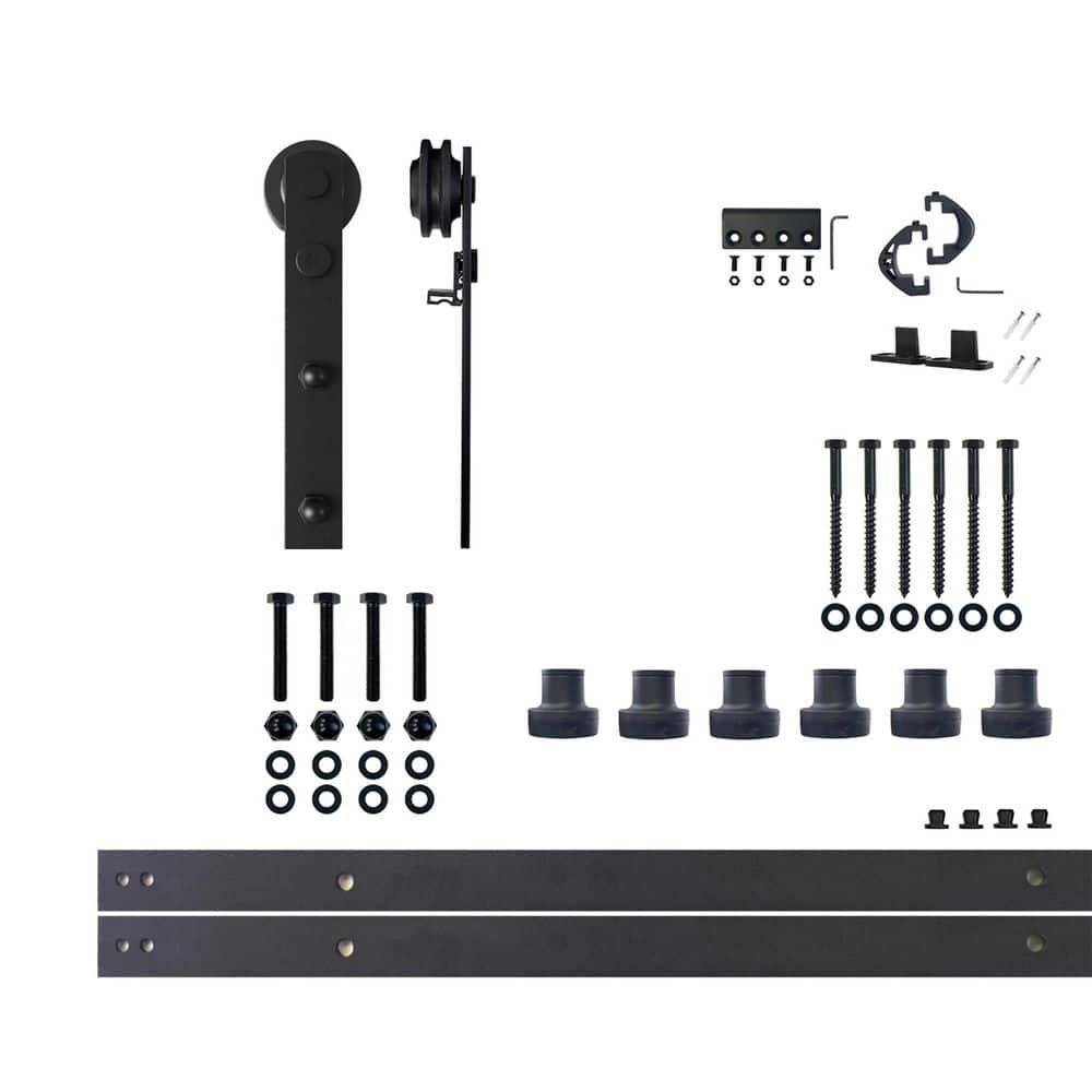 9 ft./108 in. Black Rustic Non-Bypass Sliding Barn Door Hardware Kit Straight Design Roller for Single Door price history on PriceWatchPro