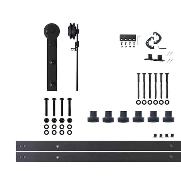 HOMACER 9 ft./108 in. Black Rustic Non-Bypass Sliding Barn Door Hardware Kit Straight Design Roller for Single Door