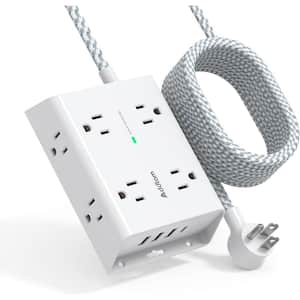8-Outlet Power Strip Surge Protector with 4 USB Ports 3-Side Outlet Extender Strip 15 ft. Long Surge Cord in White