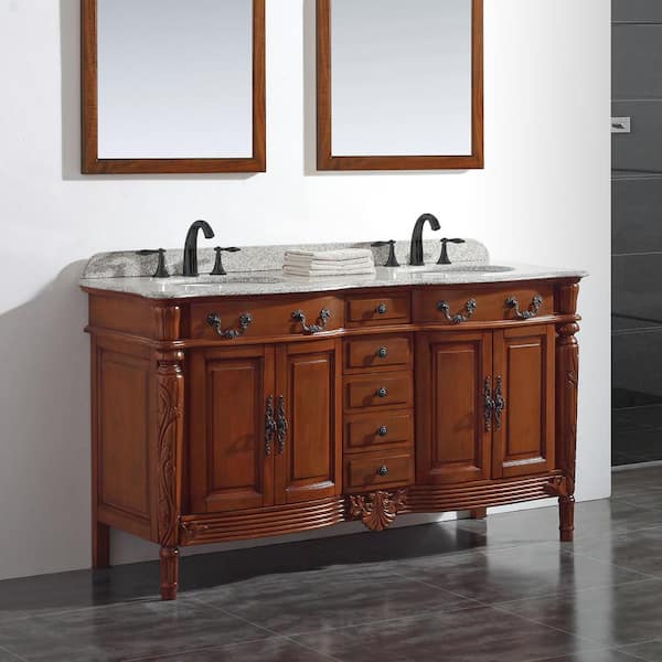 76 Inch Cherry Double Sink Bathroom Vanity with Granite