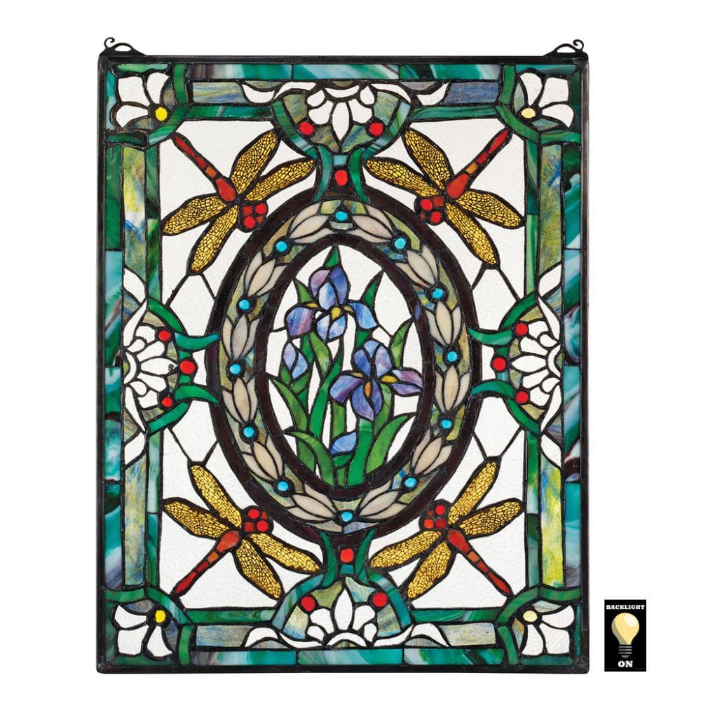 Have A Question About Design Toscano Dragonfly Floral Stained Glass Window Panel Pg 1 The Home Depot