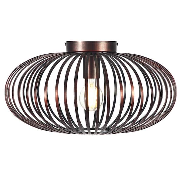 TRIBESIGNS WAY TO ORIGIN Crystal 15 in. 1-Light Bronze Iron Modern Semi-Flush Mount Farmhouse Lantern Shade Oil Rubbed Ceiling Lamp Home Office