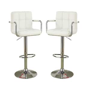 44 in. White PU Cushioned Metal Fram Bar Stool Height Chairs (Set of 2)