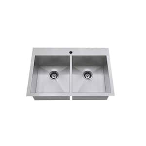 Edgewater Zero Radius Dual Mount Stainless Steel 33 in. 1-Hole Double Bowl Kitchen Sink Kit