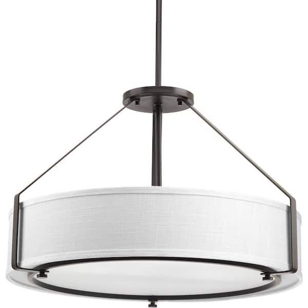 Ratio Collection 4-Light Antique Bronze Pendant with Fabric Shade Glass