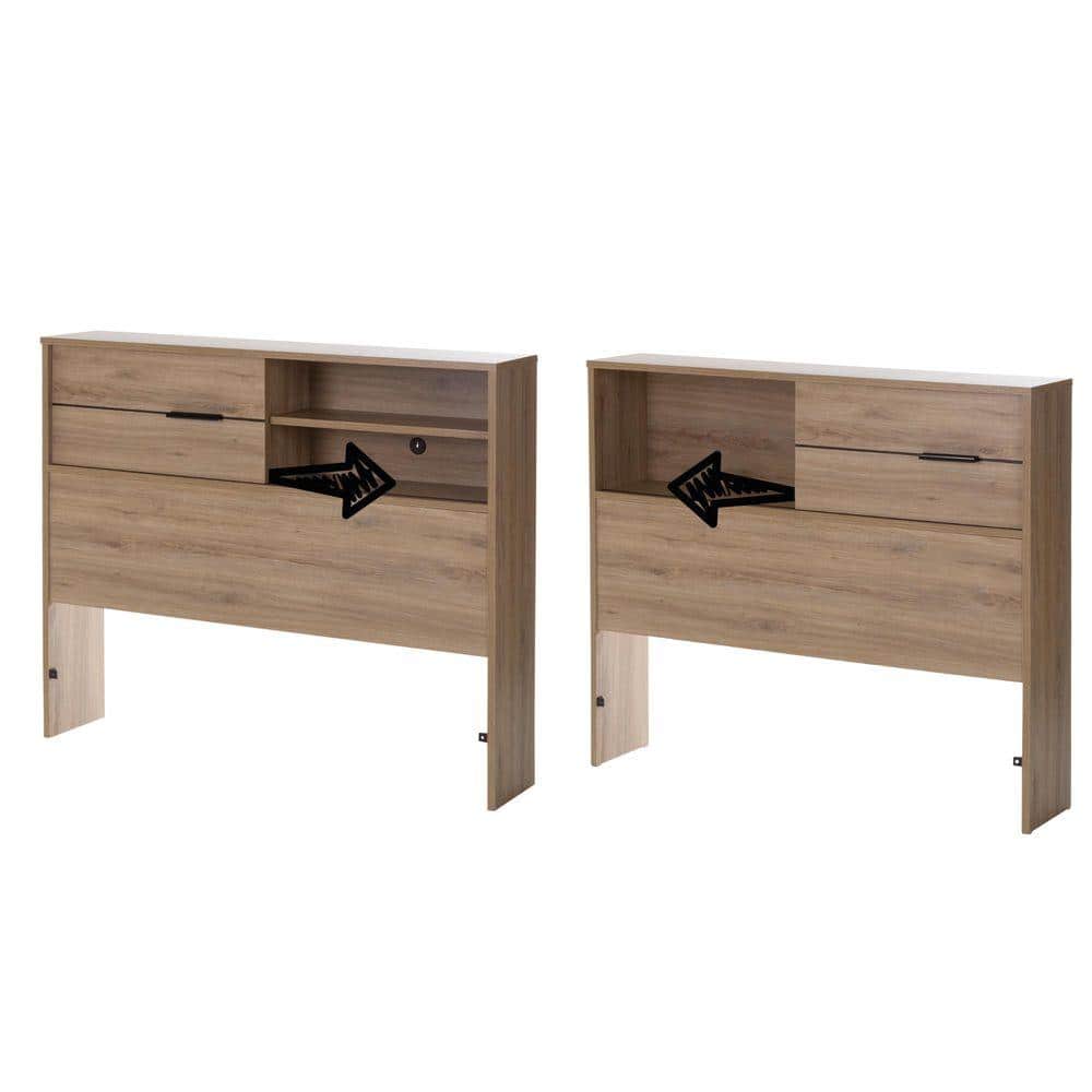 Twin Rustic Oak Wood Headboard with Storage