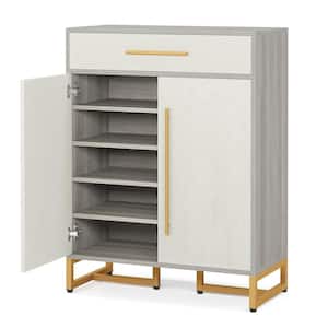 39.4 in. H x 31.5 in. W White and Grey 20-Pair Shoe Storage Cabinet with Drawer and Door, Shoe Cabinet for Entryway