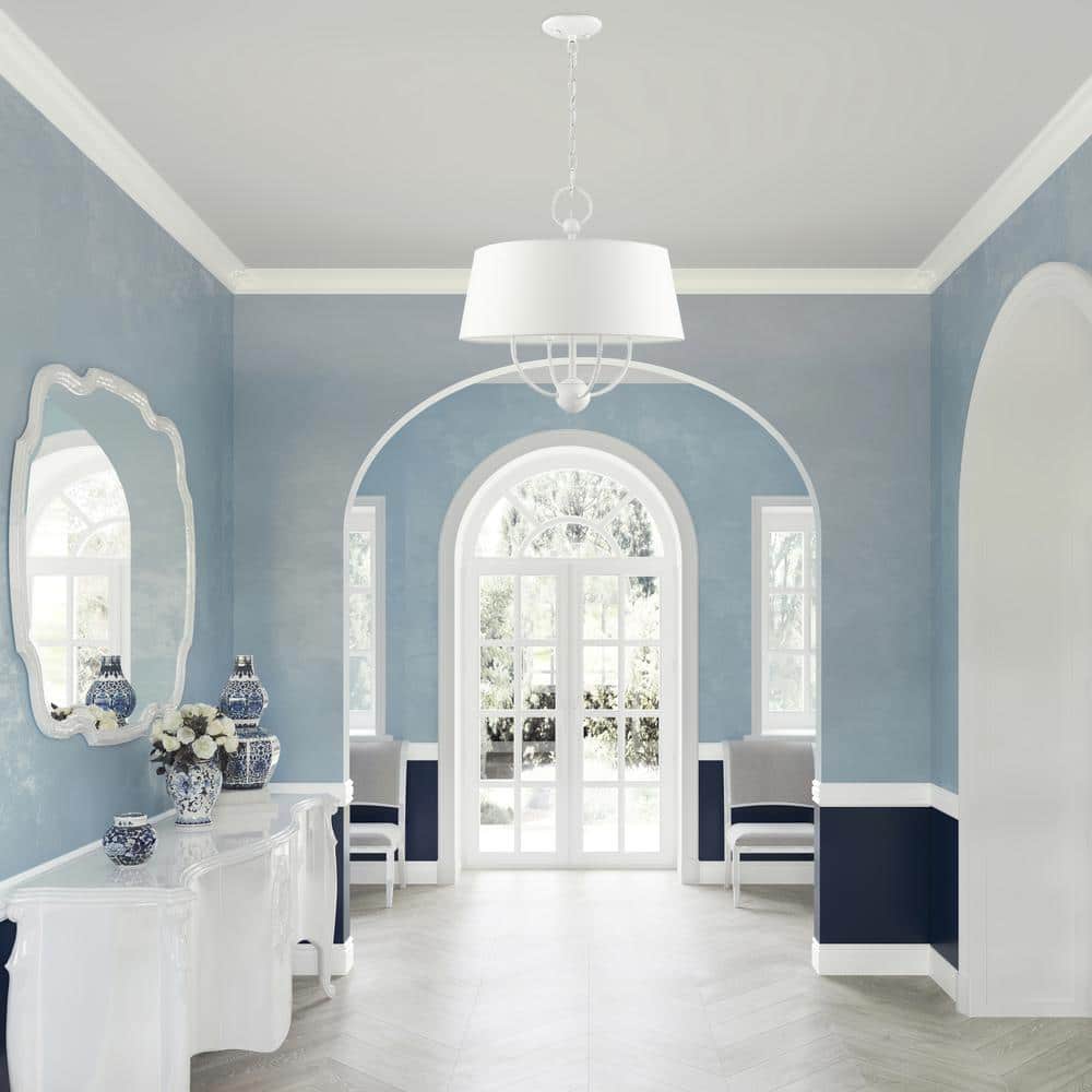 White Glass Drum 4-Light Indoor/Outdoor Chandelier