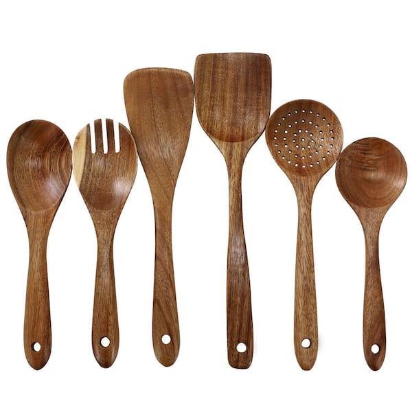 6 Piece Acacia Wood Kitchen Utensil Set in Dark Brown