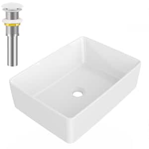 Rectangular Sink 14.5 in . Bathroom Sink Ceramic Vessel Sink with Pop-Up Drain in White