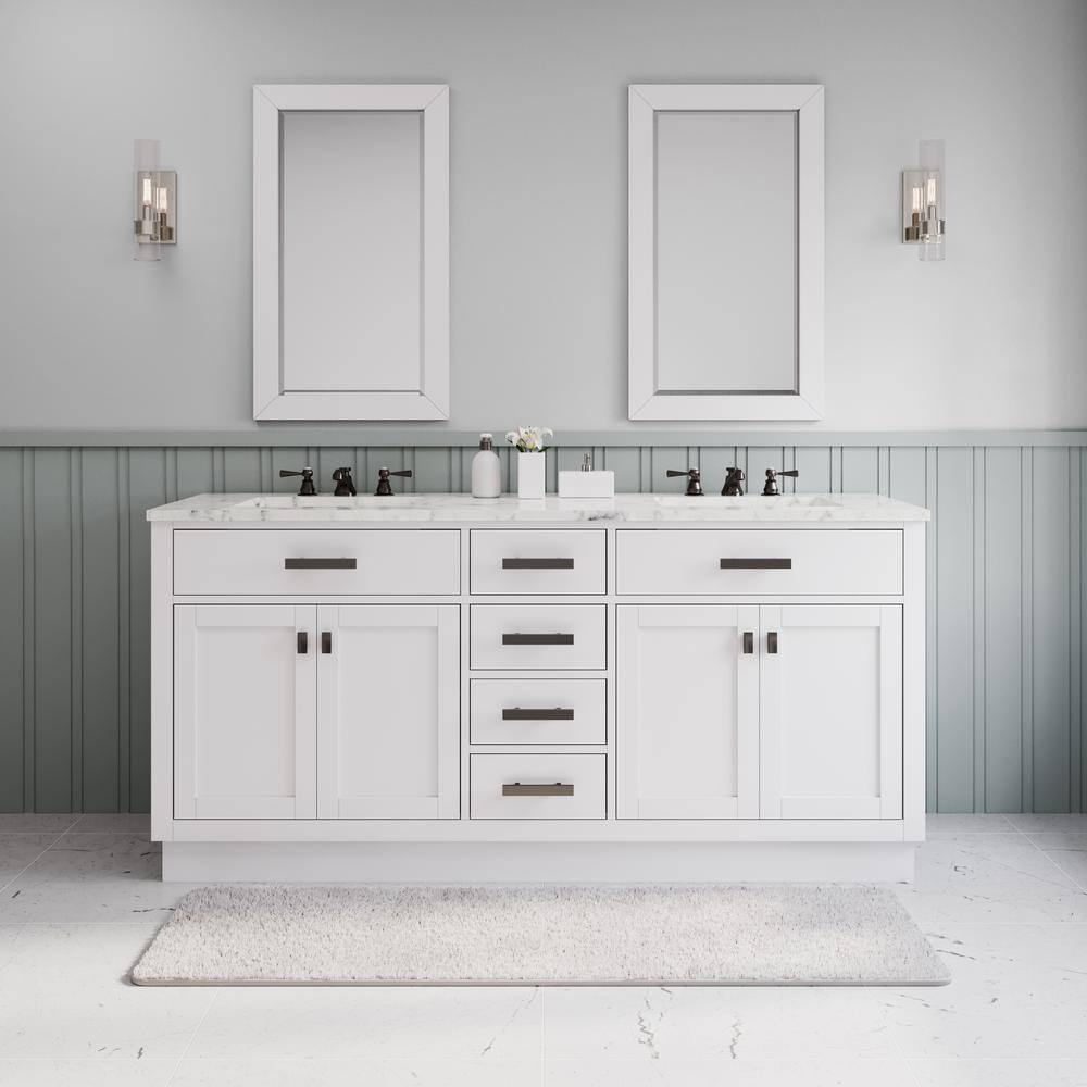 72'' White Double Bathroom Vanity with Carrara Marble Top