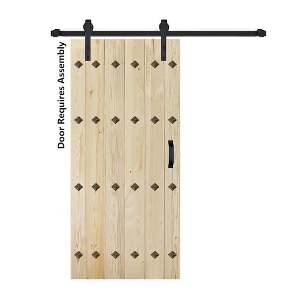 ISLIFE Mid-Century New Style 38 in. x 84 in. Unfinished Solid Wood Sliding Barn Door with Hardware Kit