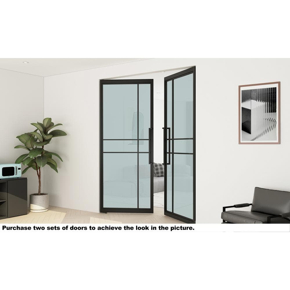Black Steel Full Lite Frosted Glass Interior Pivot Door