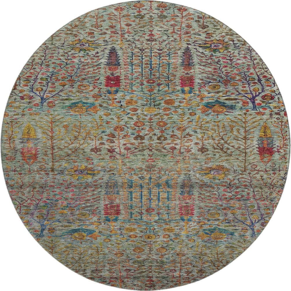 Mayfield Premium Machine Washable Abstract AMF2053 Green 8 ft. x 8 ft. Round Rug price history on PriceWatchPro
