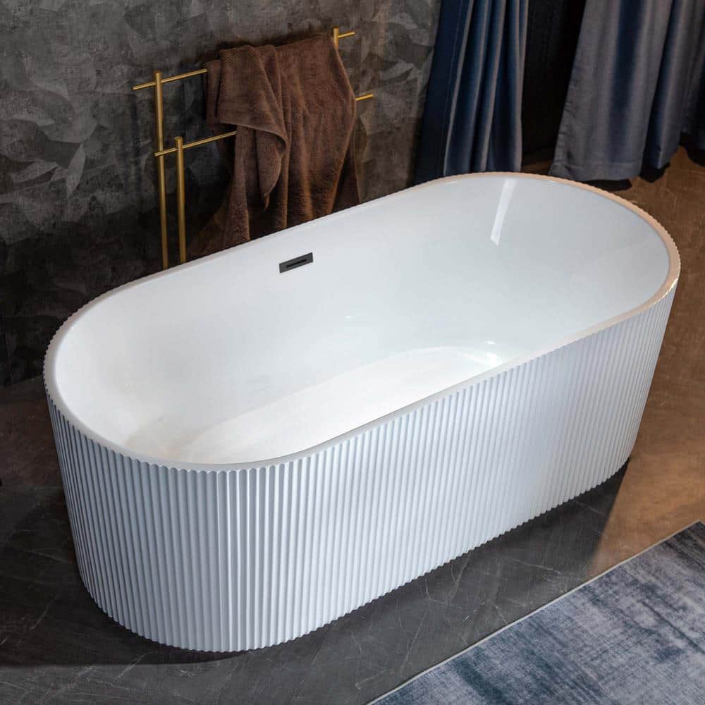 Pavanjit 67" White Matte Black Freestanding Acrylic Soaking Tub