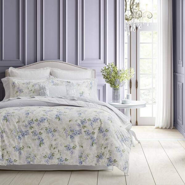 Laura Ashley Wisteria 3-Piece Gray Microfiber King Duvet Cover Set ...