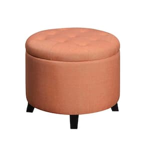 Designs4Comfort Coral Faux Linen Round Storage Ottoman