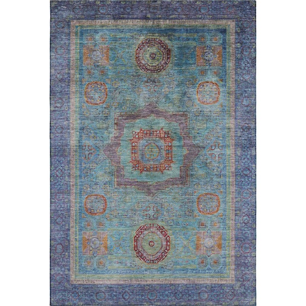 Mayfield Premium Machine Washable Abstract AMF2159 Teal 10 ft. x 14 ft. Area Rug