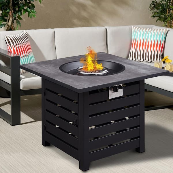 Mondawe 32 in. 50000 BTU Gray Frame Square Metal Outdoor Propane Gas Fire Pit Table