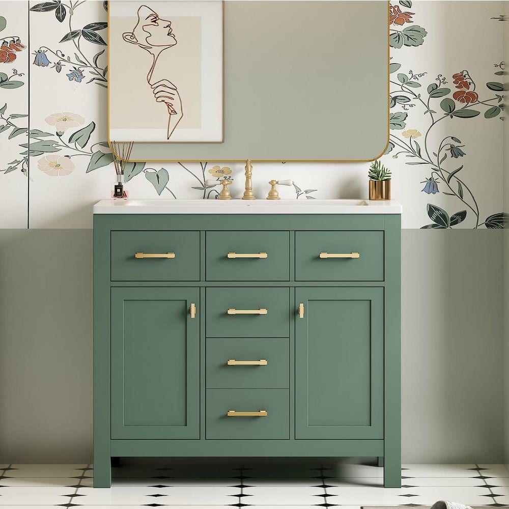 FAMYYT 36 in. Single Sink Freestanding Green Solid Wood Framed FAMYYT 36 in. Single Sink Freestanding Green Solid Wood Framed