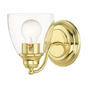 Grandview 5.5 in. 1-Light Polished Brass Wall Sconce with Clear Glass