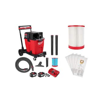 M18 FUEL 12 Gal. Cordless Dual-Battery Wet/Dry Shop Vac Kit with HE Filter, HEPA Filter and (5-Pack) Fleece Dust Bags