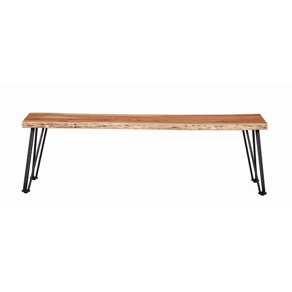 Sherman Rustic Industrial Natural Acacia Dining Bench with Gunmetal Hairpin Legs