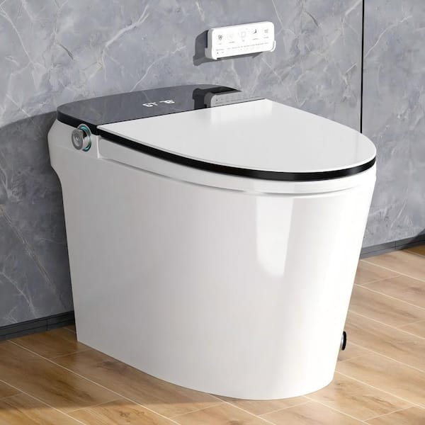 Elongated Smart Bidet Toilet 1.28 GPF in White Auto Flush Heated Seat, Foot Sensor, Warm Water Wash, Dryer, LED Display
