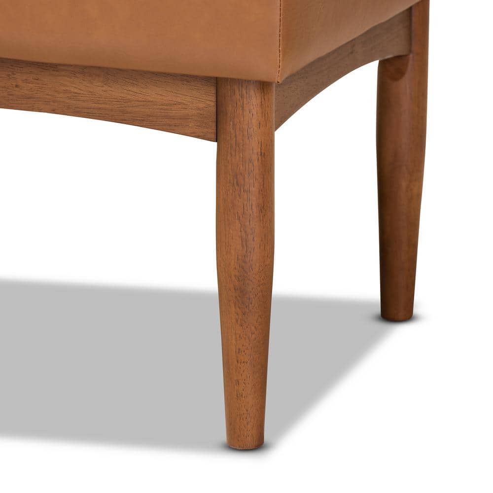 Sanford Tan Faux Leather Walnut Brown Dining Bench