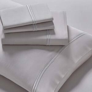 3-Piece Dove Gray Striped 300 Thread Count Microfiber Twin XL Bed Sheets Set