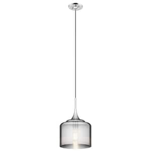 Tabot 10.5 in. 1-Light Chrome Contemporary Shaded Kitchen Pendant Hanging Light with Smoked Glass
