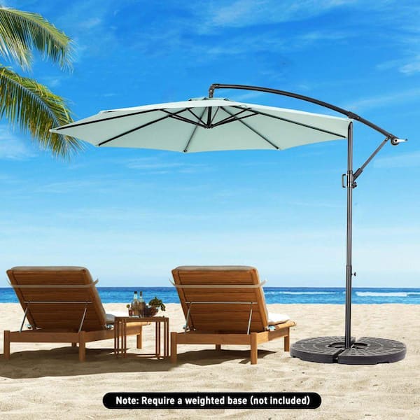 10' cantilever offset patio umbrella SUNRINX 10 ft. Steel Cantilever Offset Outdoor Patio Umbrella with Crank Lift in Beige