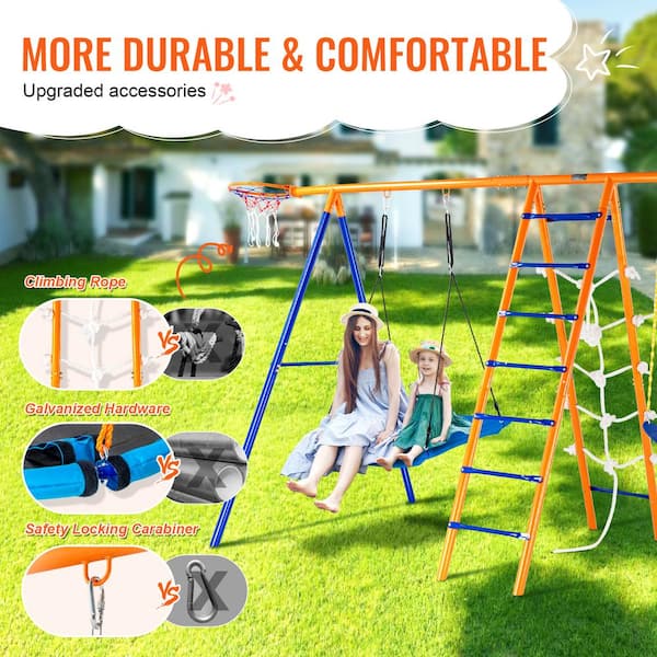 SVOPES 6-in-1 Swing Set for Backyard, Metal Outdoor Swing Set with