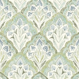 Mimir Quilted Damask Blue Prepasted Non Woven Wallpaper Sample