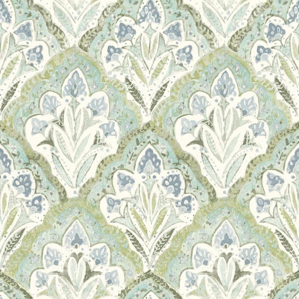 Chesapeake Mimir Quilted Damask Blue Prepasted Non Woven Wallpaper Sample
