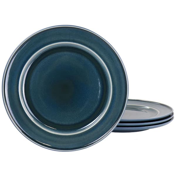 MARTHA STEWART 4 Piece 8.3 in.  Round Stoneware Salad Plate Set in Blue Speckle