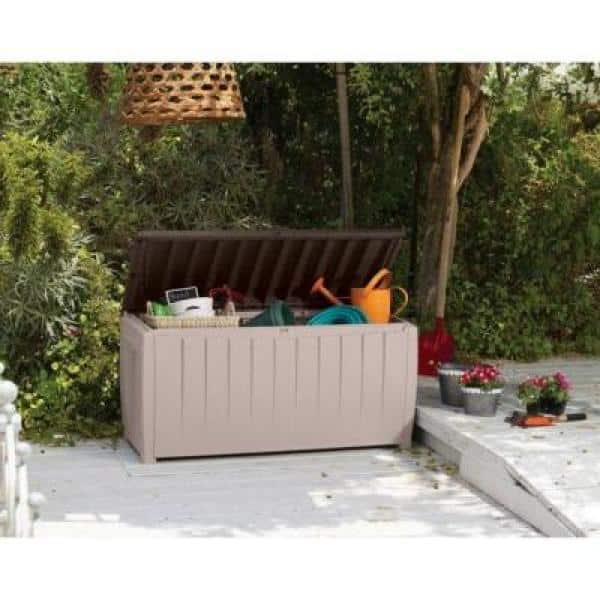 Beige and Brown 49" Lockable Weatherproof Plastic Deck Box