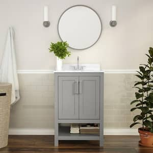 24 in. W x 19 in. D x 38 in. H Bathroom Vanity in Gray with White Stone Top