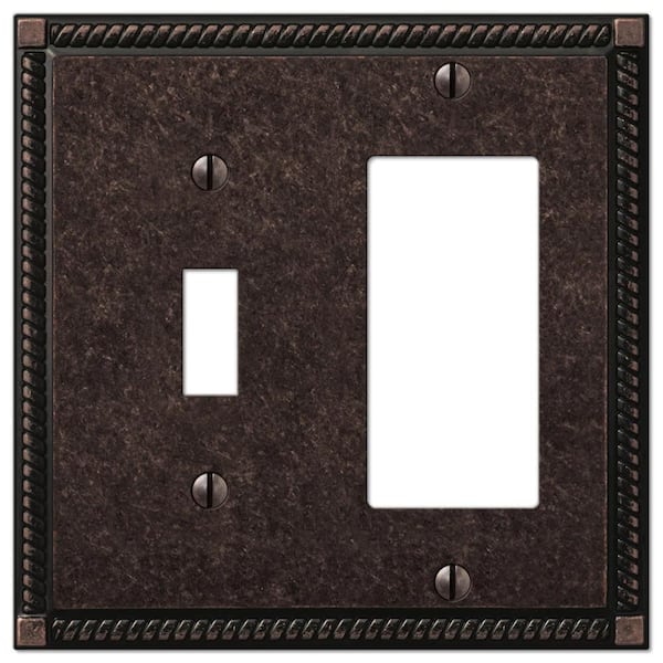 AMERELLE Georgian 2 Gang 1-Toggle and 1-Rocker Metal Wall Plate - Tumbled Aged Bronze