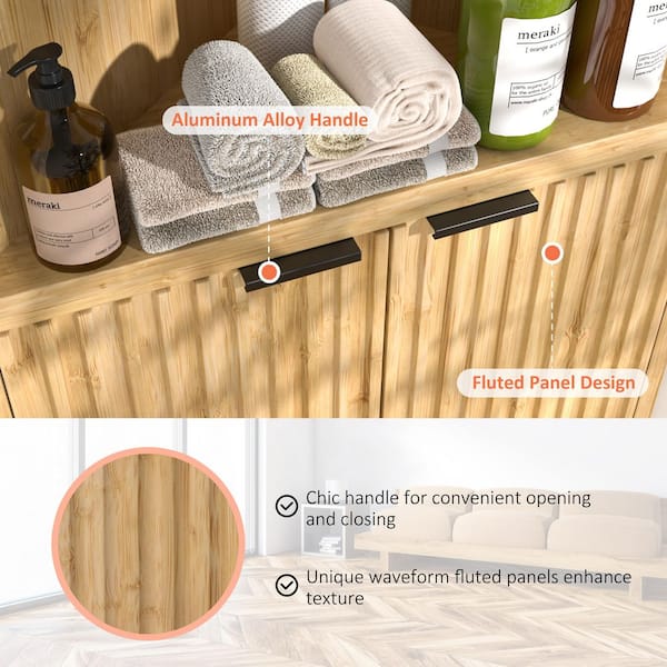 Yellow 68 in. H Bamboo Corner Accent Storage Cabinet with Fluted Doors and Shelves