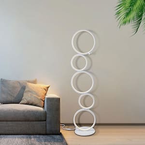 35.5 in. White Modern Ring Style Indoor 3 Brightness Levels Floor Lamp with Metal Shade