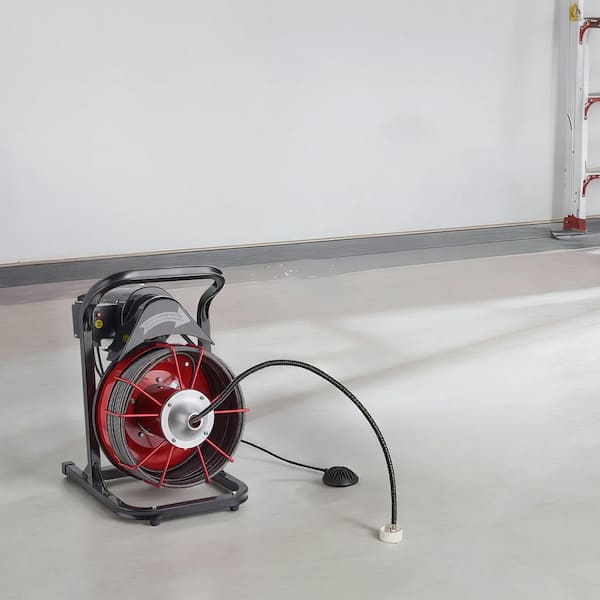 Drain Cleaner Machine w/ Manual Feed 75 ft. x 1/2 in. Sewer Snake Auger, 4 Cutters and Air Foot Switch for 2-6 in. Pipes