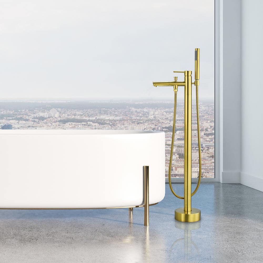 Brushed Gold Stainless Steel Freestanding Tub Faucet with Handshower