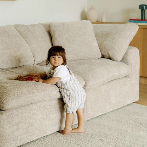 Oversized 79 in. Square Arm Linen 2-Seater Convertible Cloud Modular Tuxedo Sofa in Khaki with Removable Cover