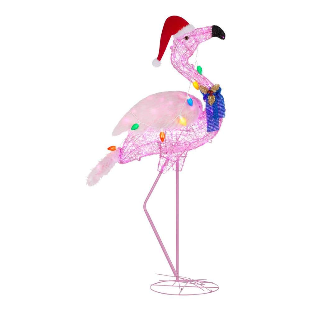27.5 Inch Christmas Flamingo Welcome Sign - Pink Flamingo Wood Door Decoration With Santa Hat For Holiday Decor